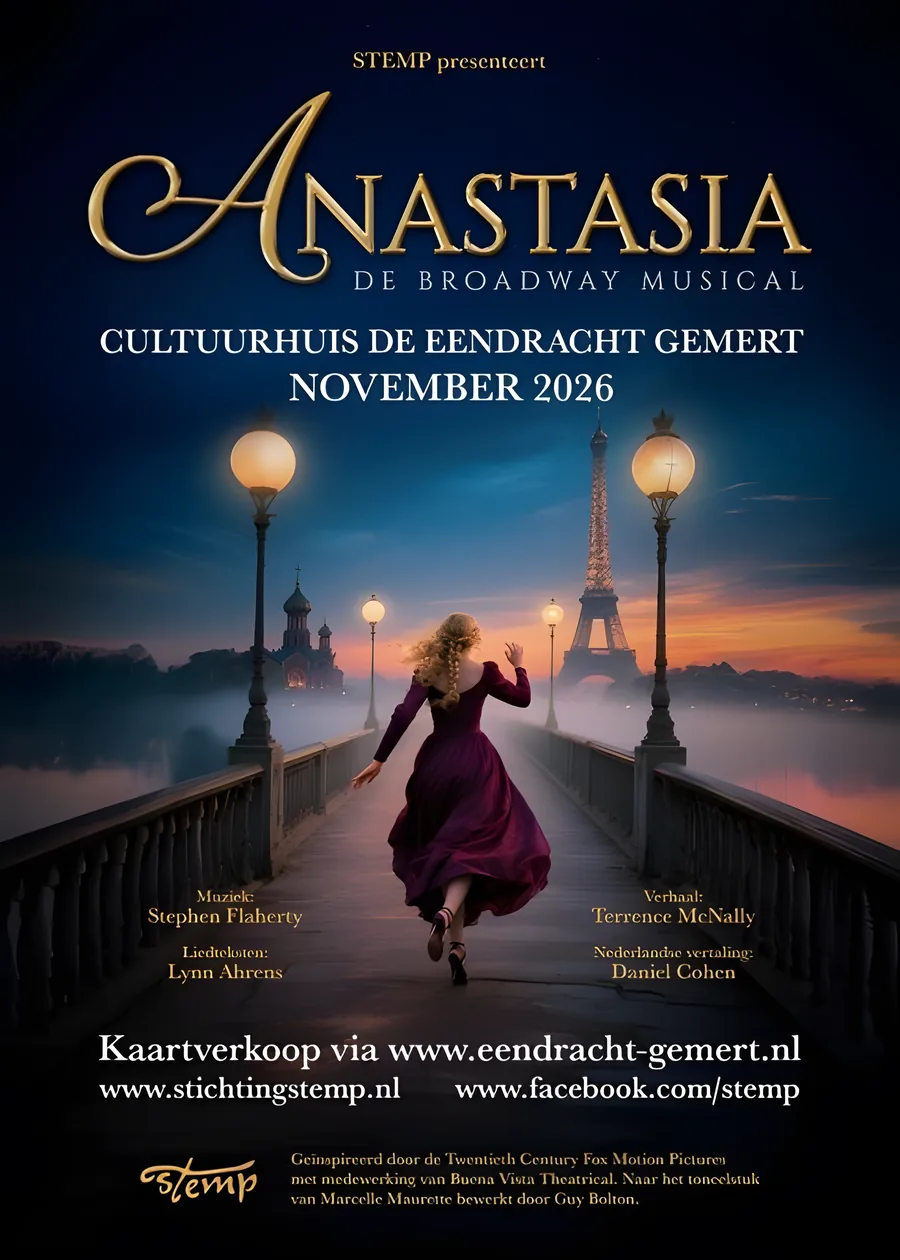 Affiche van de musical Anastasia in Cultuurhuis De Eendracht, Gemert